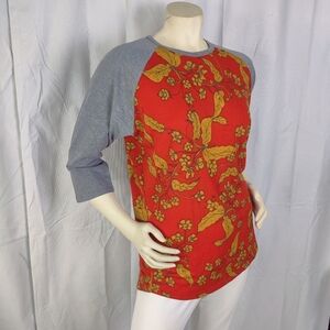 NEW LuLaRoe Randy Tee Sz Large 3/4 Sleeve Baseball Top T Shirt Sz L Red & Gray